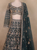 Dark Green Floral Embroidered Bridal Net Lehenga Set
