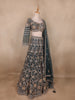 Dark Green Floral Embroidered Bridal Net Lehenga Set