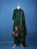 Dark Green Floral Embroidered Cotton Salwar Suit With Dupatta