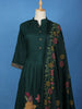 Dark Green Floral Embroidered Cotton Salwar Suit With Dupatta