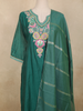 Dark Green Floral Embroidered Silk Cotton Salwar Suit with Dupatta