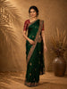 Dark Green Floral Embroidered Tissue Organza Saree With Red Floral Blouse