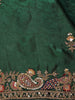 Dark Green Floral Embroidered Tissue Organza Saree With Red Floral Blouse