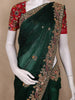 Dark Green Floral Embroidered Tissue Organza Saree With Red Floral Blouse