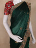 Dark Green Floral Embroidered Tissue Organza Saree With Red Floral Blouse