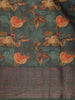 Green  Floral Print Chanderi Cotton Saree With Zari Border