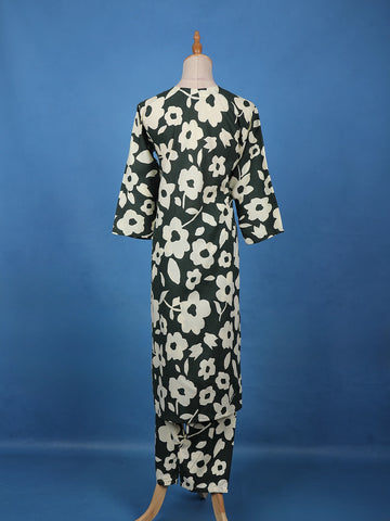 Dark Green Floral Printed Cotton Salwar Suit - Diadem