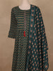 Dark Green Floral Printed Cotton Salwar Suit with Dupatta