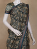 Dark Green Floral Printed Design Chanderi Cotton Saree with Contrast Zari Border