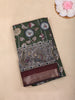 Dark Green Floral Printed Design Chanderi Cotton Saree with Contrast Zari Border