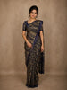 Navy Blue Floral Printed Design Chanderi Cotton Saree with Contrast Zari Border