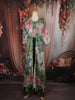Dark Green Floral Printed Design Crepe Palazzo Suit with Long Over Coat