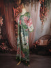 Dark Green Floral Printed Design Crepe Palazzo Suit with Long Over Coat