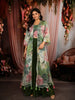 Dark Green Floral Printed Design Crepe Palazzo Suit with Long Over Coat