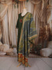 Dark Green Floral Thread and Mirror Embroidered Design Cotton Straight Cut Salwar Suit with Dupatta