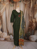 Dark Green Floral Thread and Mirror Embroidered Design Cotton Straight Cut Salwar Suit with Dupatta