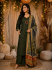 Dark Green Floral Thread and Mirror Embroidered Design Cotton Straight Cut Salwar Suit with Dupatta