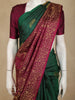 Dark Green Floral Woven Design Pure Kanchipuram Silk Saree with Contrast Floral Border