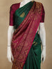 Dark Green Floral Woven Design Pure Kanchipuram Silk Saree with Contrast Floral Border