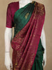 Dark Green Floral Woven Design Pure Kanchipuram Silk Saree with Contrast Floral Border