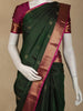 Dark Green Floral Woven Pure Kanchipuram Silk Saree with Contrast Pink Zari Border