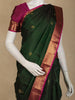 Dark Green Floral Woven Pure Kanchipuram Silk Saree with Contrast Pink Zari Border