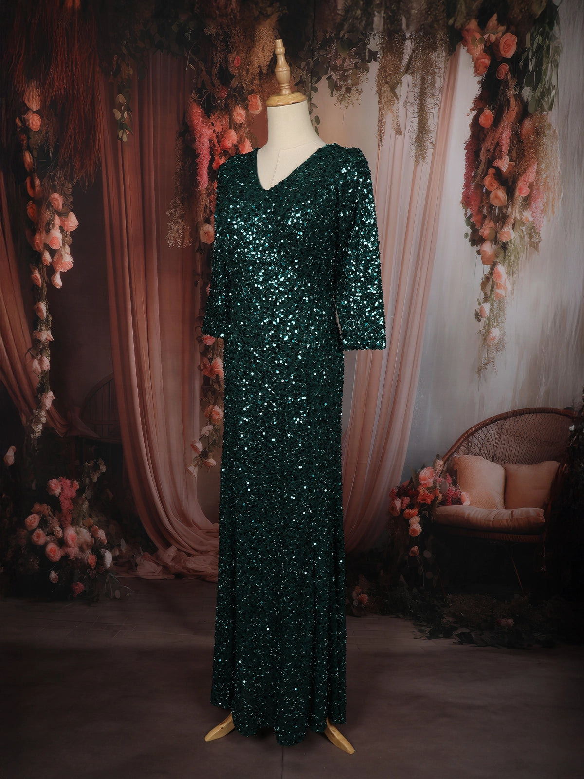 Dark Green Heavy Sequins Embroidered Design Shimmer Party Wear Gown | Diadem