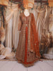 Rust Orange Heavy Sequins and Mirror Embroidered Design Net Lehenga With Long Jacket