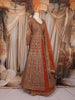 Rust Orange Heavy Sequins and Mirror Embroidered Design Net Lehenga With Long Jacket