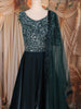 Dark Green Heavy Sequins and Thread Embroidered Design Satin Bridesmaids Gown