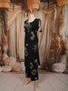 Dark Green Oversized Floral Mirror and Thread Embroidered Design Cotton Palazzo Suit