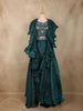 Dark Green Sequins Embroidered Design Organza Ruffle Lehenga with Cape Dupatta