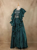 Dark Green Sequins Embroidered Design Organza Ruffle Lehenga with Cape Dupatta