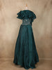 Dark Green Sequins Embroidered Design Organza Ruffle Lehenga with Cape Dupatta