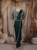 Dark Green Sequins and Beads Embroidered Design Satin Ready to Wear Draped Saree with Stitched Designer Blouse