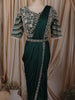 Dark Green Sequins and Beads Embroidered Design Satin Ready to Wear Draped Saree with Stitched Designer Blouse