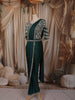 Dark Green Sequins and Beads Embroidered Design Satin Ready to Wear Draped Saree with Stitched Designer Blouse