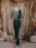 Dark Green Sequins and Beads Embroidered Design Satin Ready to Wear Draped Saree with Stitched Designer Blouse