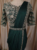 Dark Green Sequins and Beads Embroidered Design Satin Ready to Wear Draped Saree with Stitched Designer Blouse