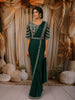 Dark Green Sequins and Beads Embroidered Design Satin Ready to Wear Draped Saree with Stitched Designer Blouse