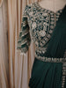 Dark Green Sequins and Beads Embroidered Design Satin Ready to Wear Draped Saree with Stitched Designer Blouse