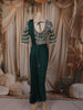Dark Green Sequins and Beads Embroidered Design Satin Ready to Wear Draped Saree with Stitched Designer Blouse