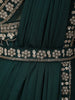 Dark Green Sequins and Beads Embroidered Design Satin Ready to Wear Draped Saree with Stitched Designer Blouse