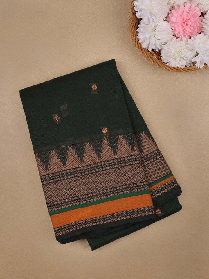 Dark Green Small Butta Design Cotton Saree - Diadem