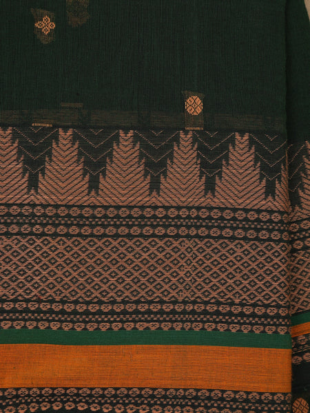 Dark Green Small Butta Design Cotton Saree - Diadem