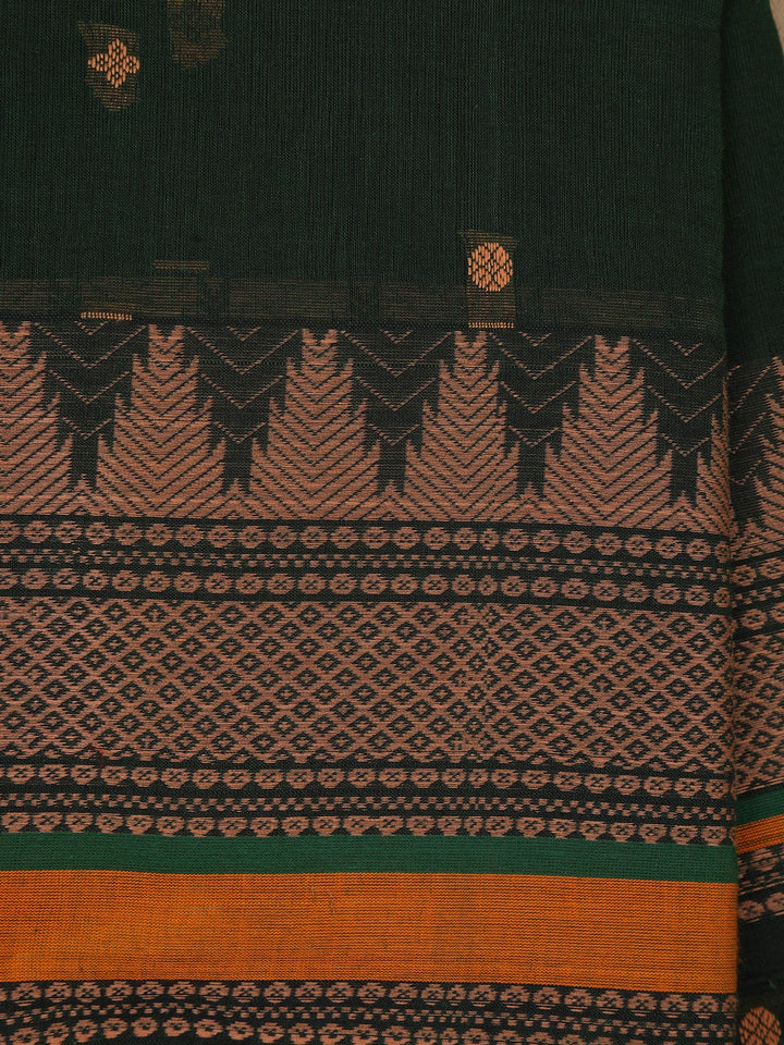 Dark Green Small Butta Design Cotton Saree - Diadem