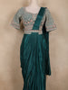 Dark Green Solid Design Satin Ready To Wear Ruffle Saree with Designer Blouse