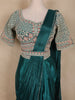 Dark Green Solid Design Satin Ready To Wear Ruffle Saree with Designer Blouse