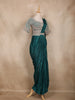 Dark Green Solid Design Satin Ready To Wear Ruffle Saree with Designer Blouse
