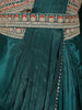 Dark Green Solid Design Satin Ready To Wear Ruffle Saree with Designer Blouse